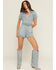 Image #1 - Show Me Your Mumu Women's Medium Wash Dolly Embellished Short Sleeve Denim Romper, Medium Wash, hi-res