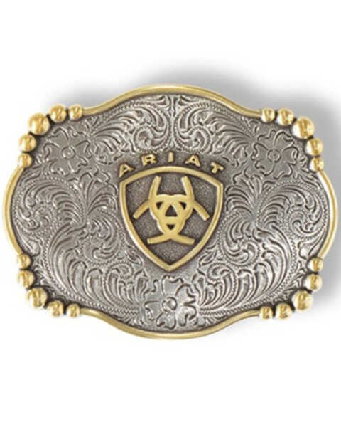Image #1 - Ariat Women's Floral Smooth Edge Belt Buckle, Silver, hi-res
