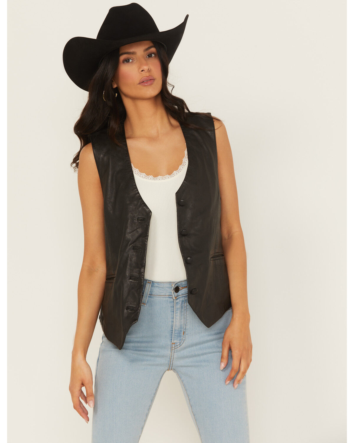 Image #1 - Mauritius Leather Women's Button-Down Leather Vest, Black, hi-res