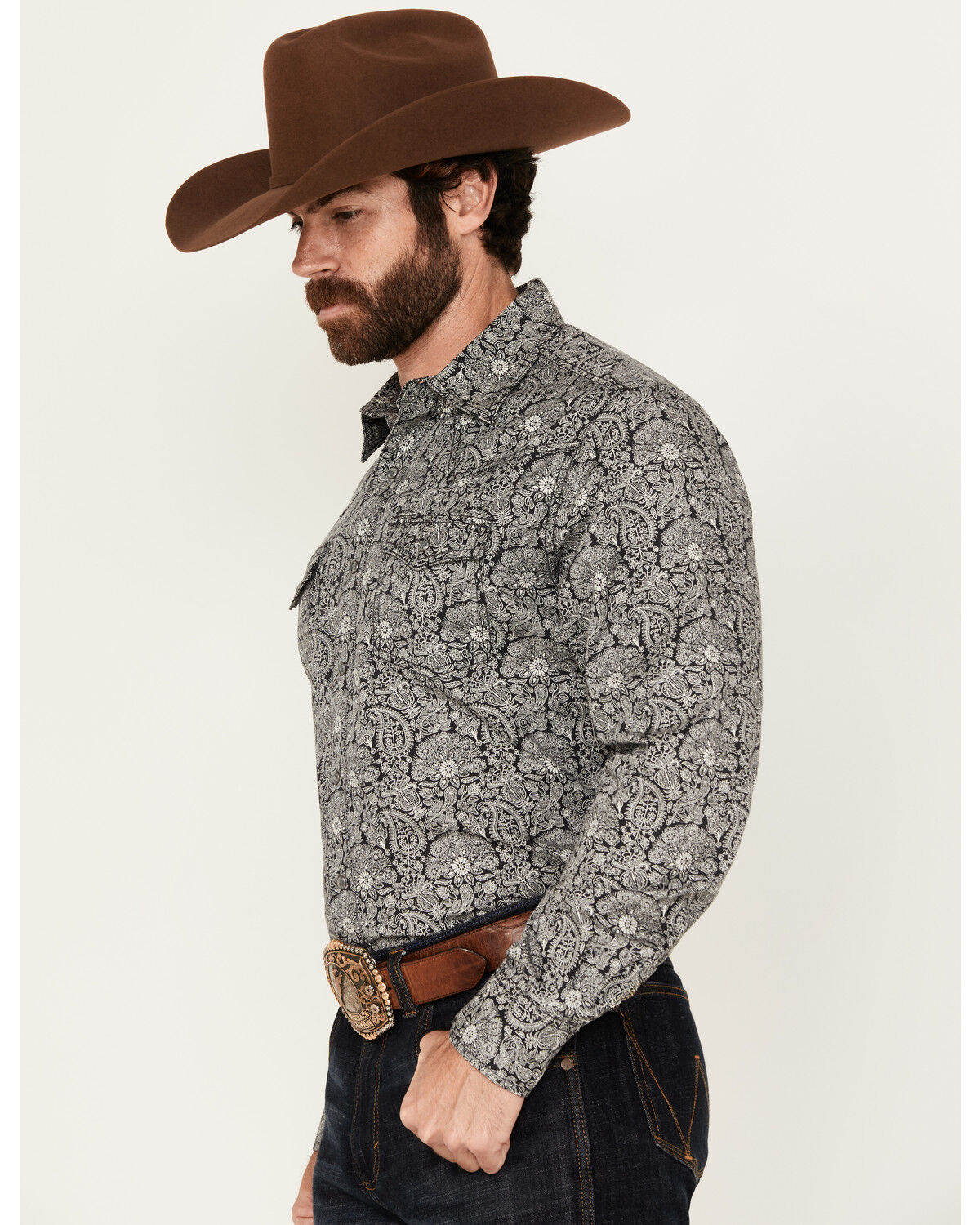 Image #2 - Wrangler Retro Men's Paisley Print Long Sleeve Snap Western Shirt, Navy, hi-res