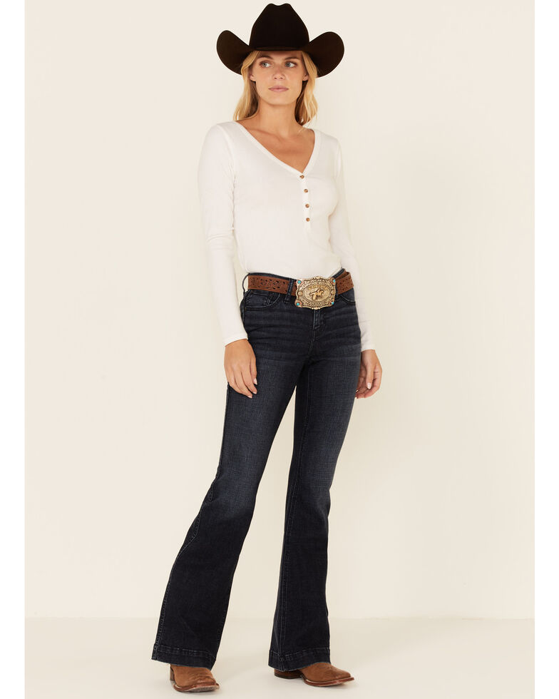 Shyanne Women's Tonal Flare Leg Riding Jeans, Dark Blue, hi-res