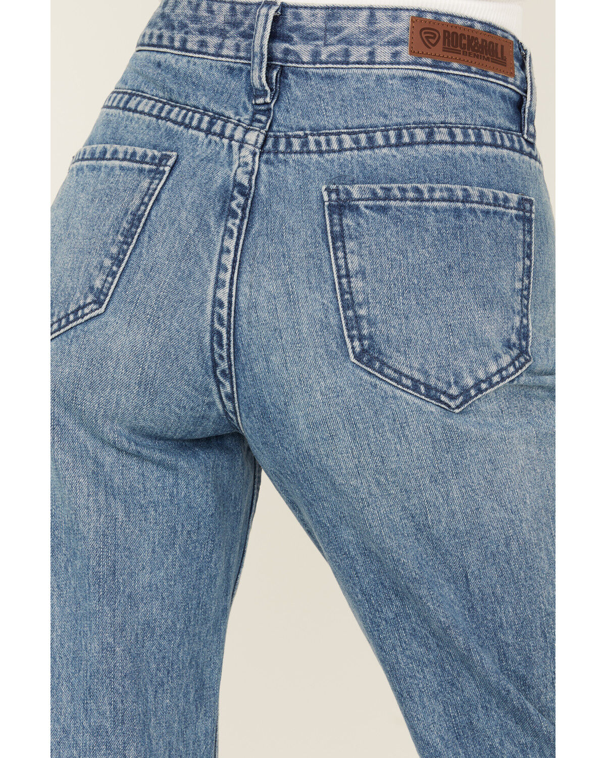 Image #4 - Rock & Roll Denim Women's Medium Wash High Rise Rhinestone Cropped Straight Jeans, Medium Wash, hi-res