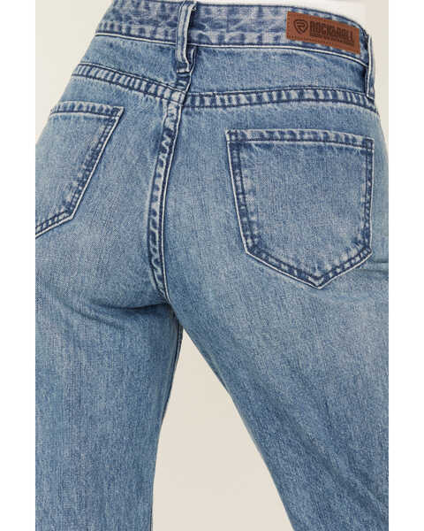 Image #4 - Rock & Roll Denim Women's Medium Wash High Rise Rhinestone Cropped Straight Jeans , Medium Wash, hi-res
