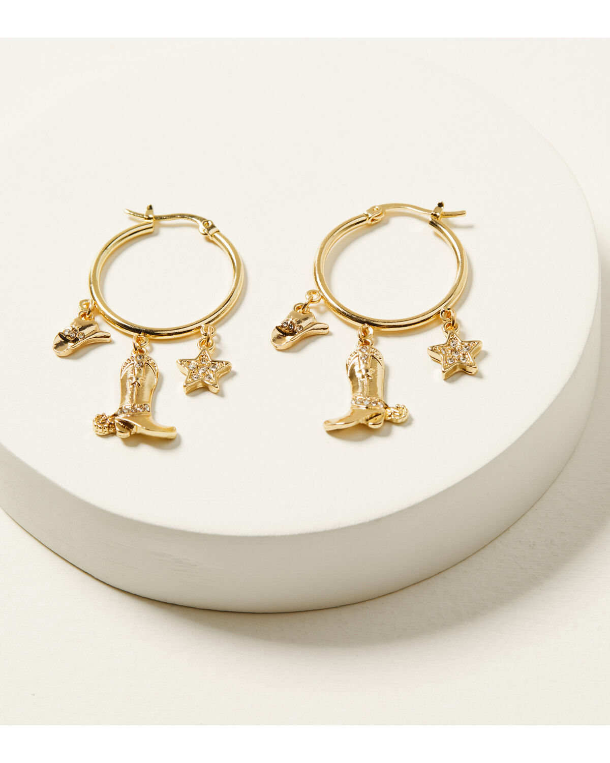 Image #1 - Shyanne Women's 14K Gold Western Charm Dangle Hoop Earrings, Gold, hi-res