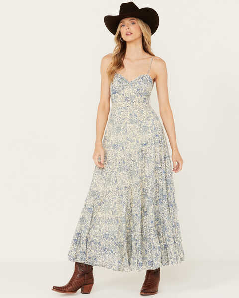 Free People Women's Sundrenched Floral Print Sleeveless Maxi Dress, Blue, hi-res