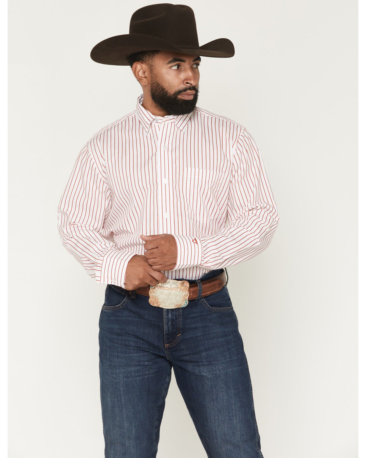Image #1 - Wrangler X Cody Johnson Men's Striped Long Sleeve Button-Down Western Shirt, White, hi-res