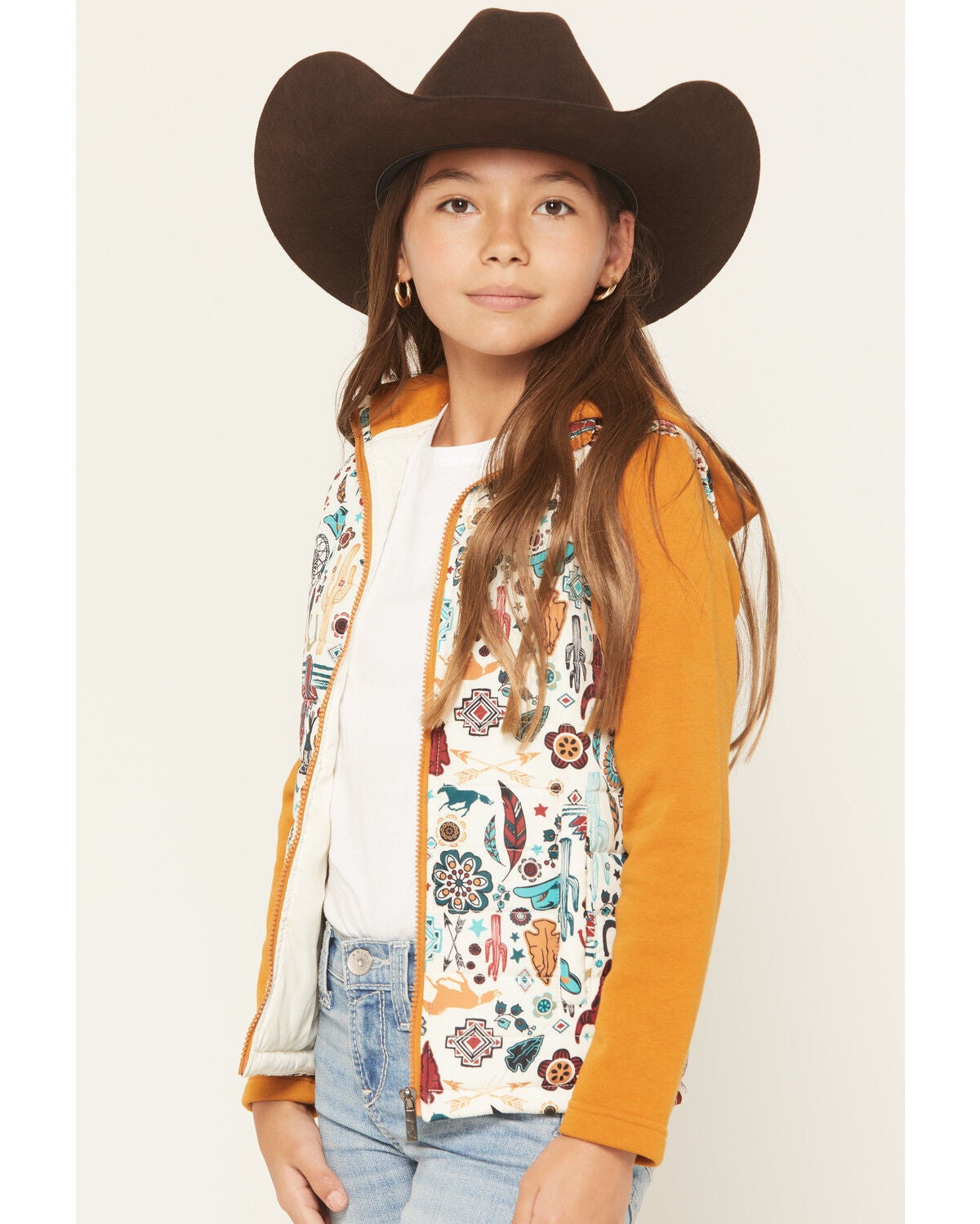 Cruel Girl Girls' Quilted Hybrid Hoodie and Vest, Gold, hi-res