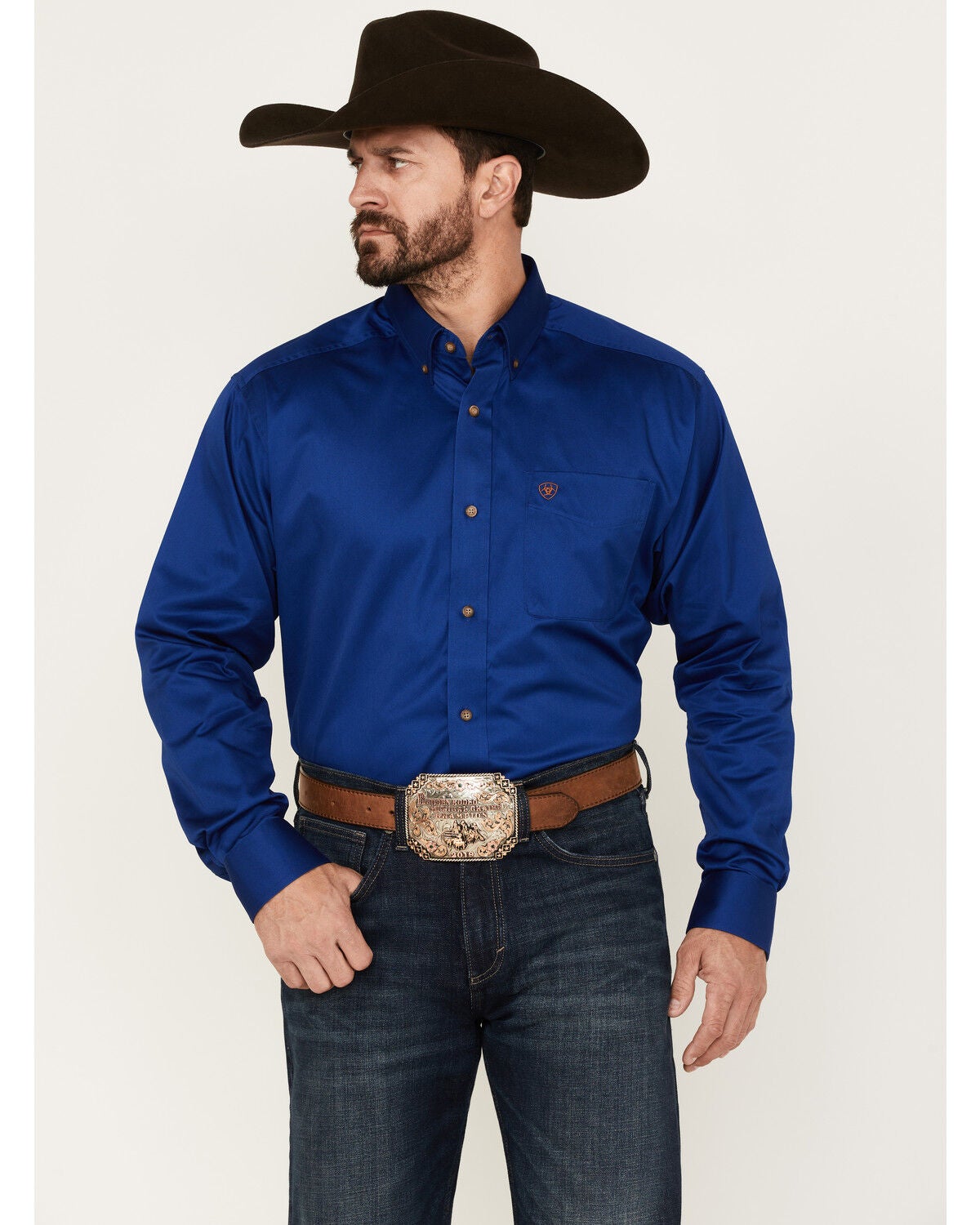 Ariat Men's Blue Solid Twill Oxford Long Sleeve Western Shirt - Big & Tall, Blue, hi-res