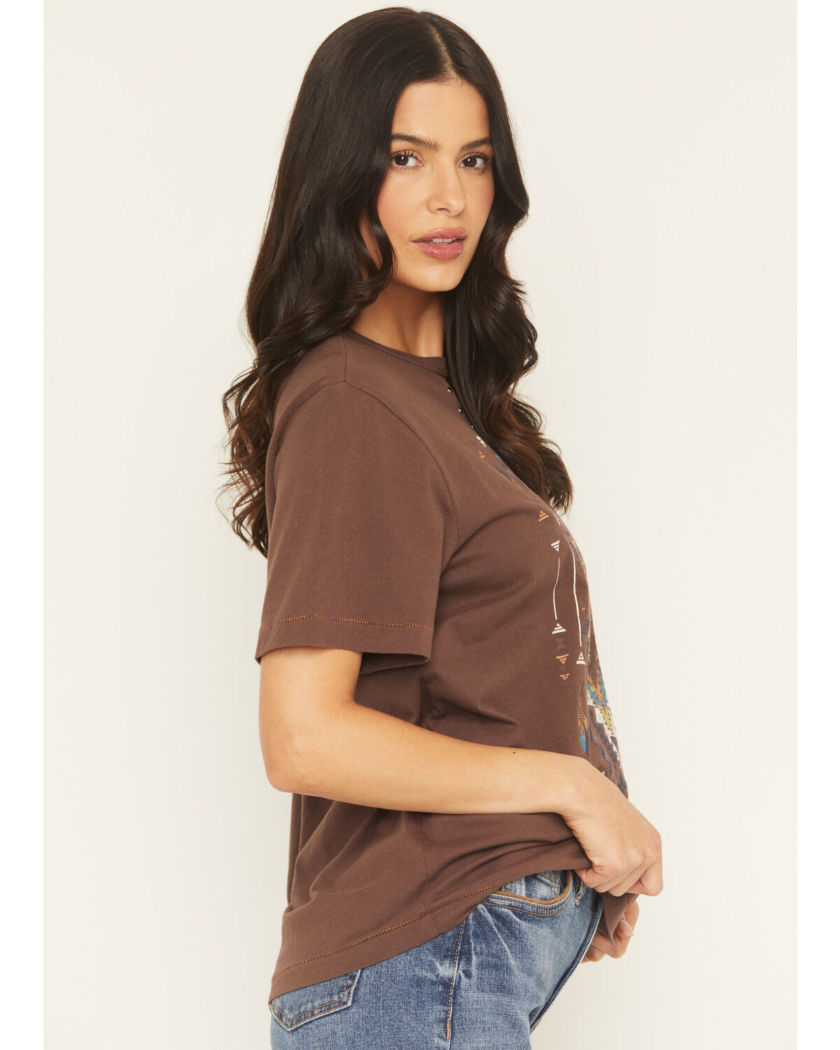 Image #2 - Shyanne Women's Studded Southwestern Print Short Sleeve Graphic Tee, Brown, hi-res