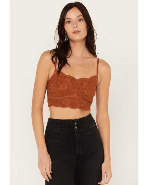 Image #1 - Shyanne Women's Mesh Embroidered Bandeau Tank Top, Pecan, hi-res