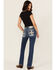 Image #1 - Miss Me Women's Dark Wash Mid Rise Cross Pocket Slim Bootcut Stretch Denim Jeans, Medium Wash, hi-res