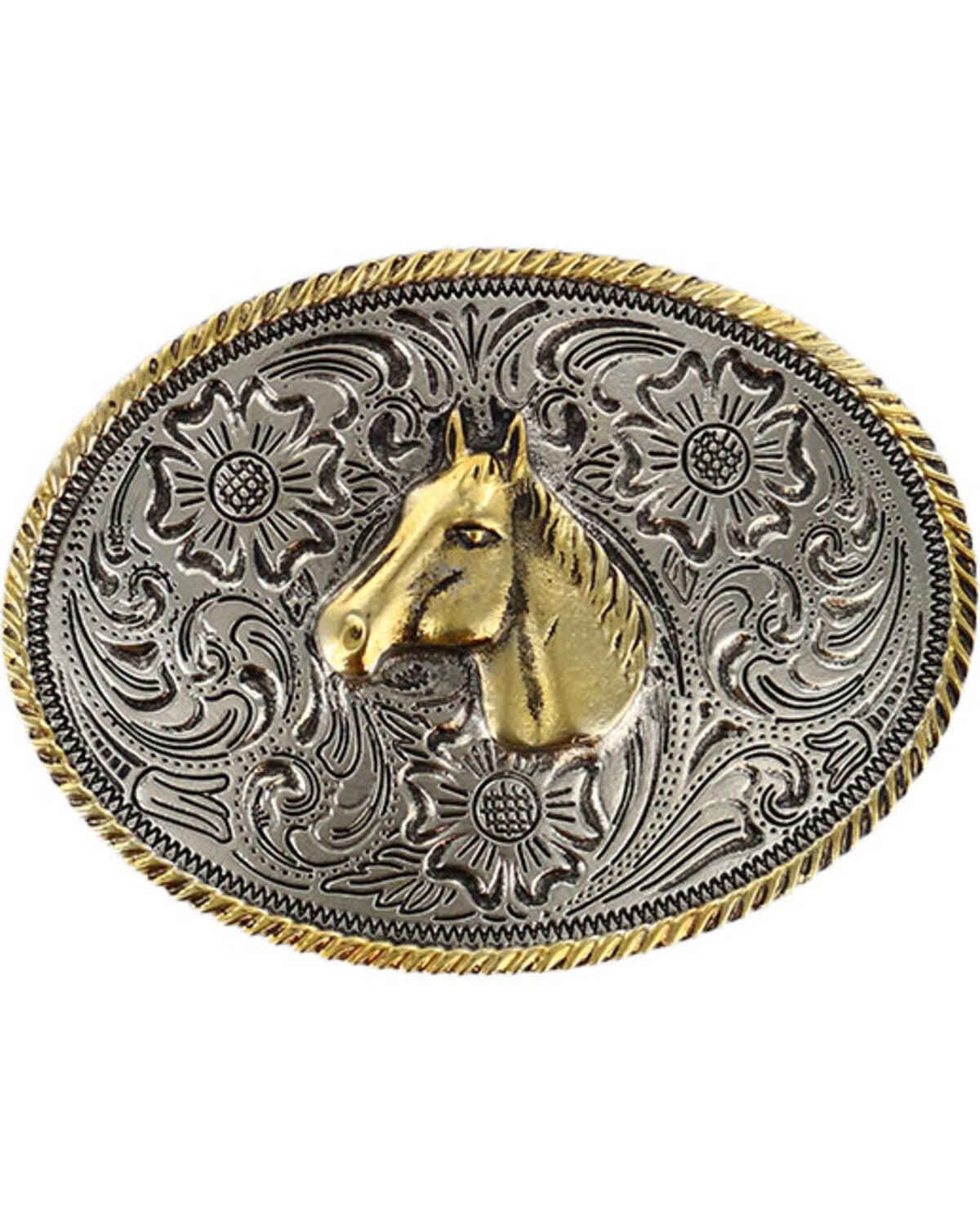 Cody James Boys' Dual-Tone Horse Belt Buckle, Multi, hi-res