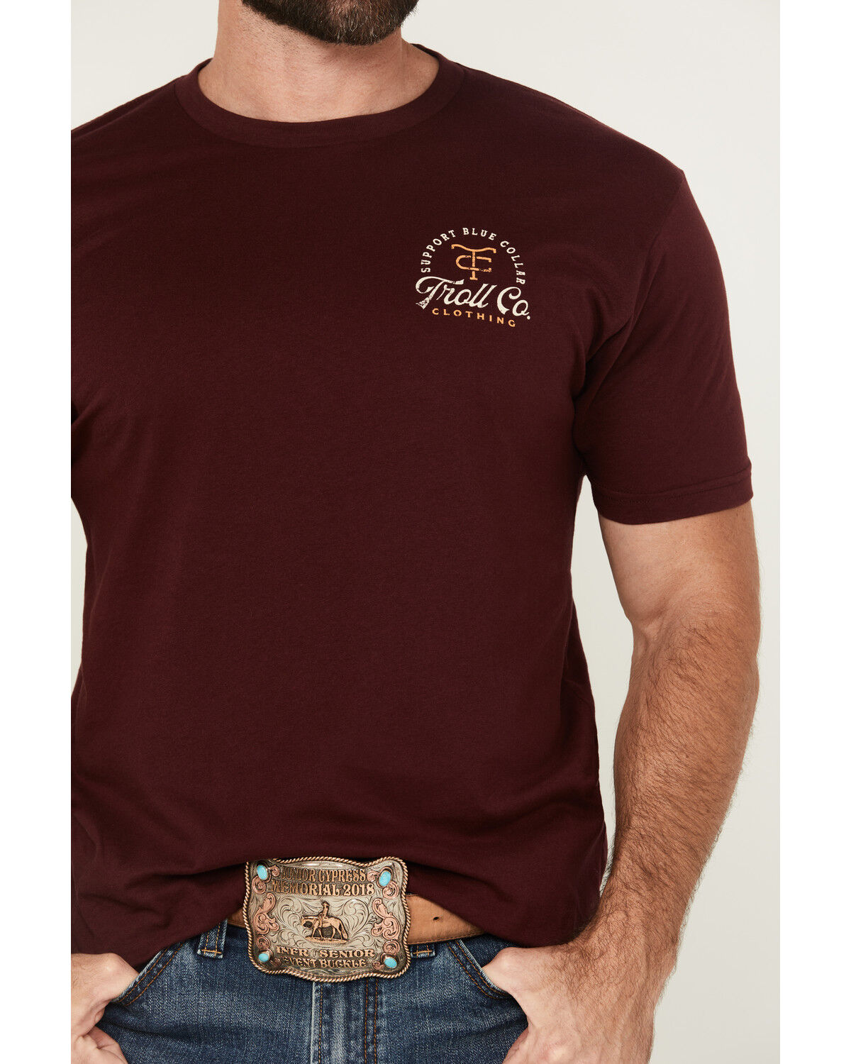 Image #3 - Troll Co Men's Homestead Logo Short Sleeve Graphic Work T-Shirt, Maroon, hi-res