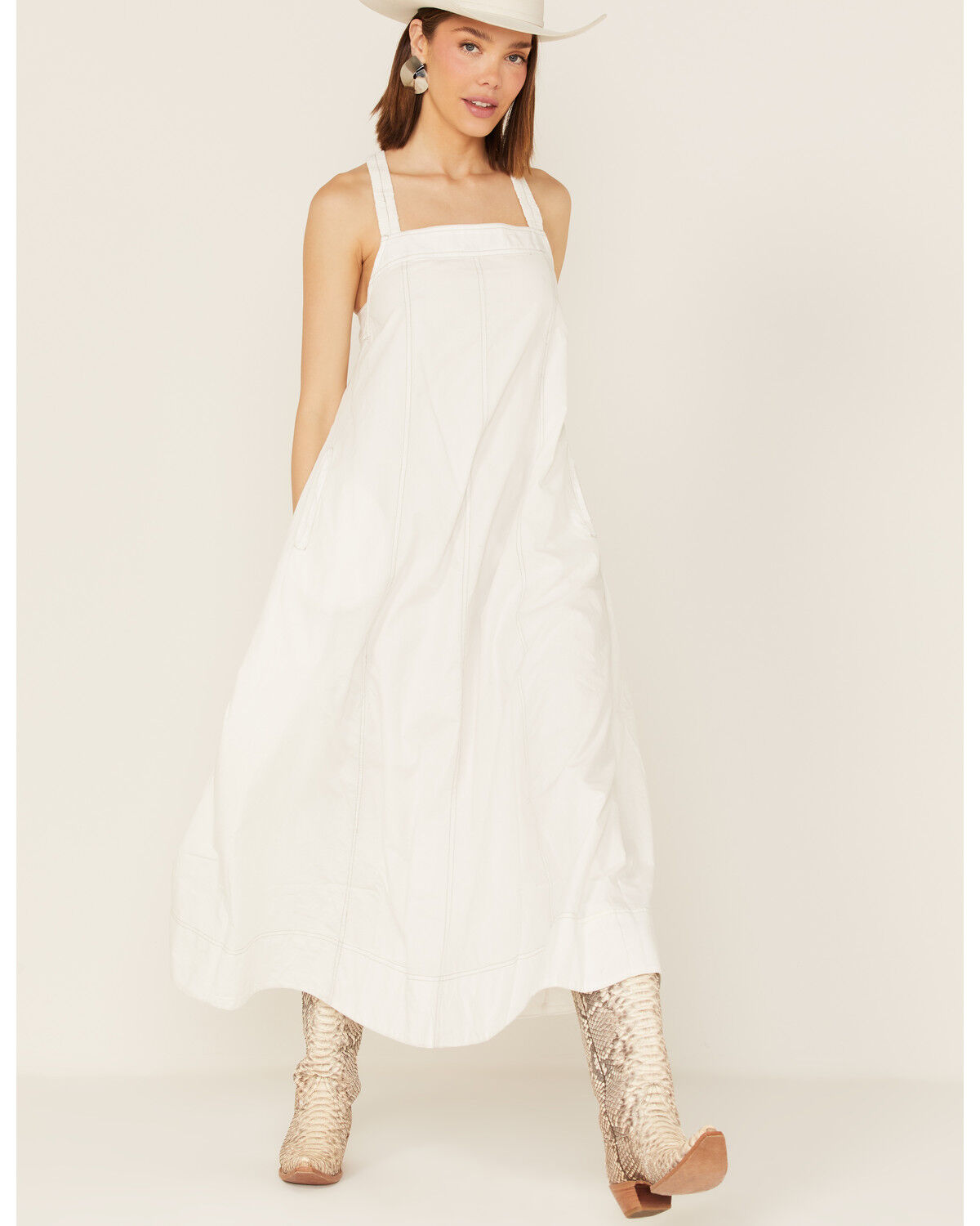 Image #1 - Free People Women's Desert Hearts Apron Midi Dress, White, hi-res