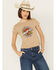 Image #1 - People of Leisure Women's Guns N' Roses Short Sleeve Baby Tee, Brown, hi-res