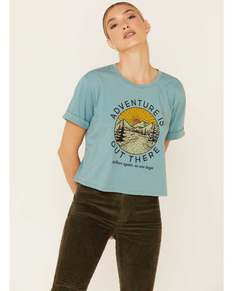 Cut & Paste Women's Sage Adventure Is Out There Graphic Cropped Tee , Sage, hi-res