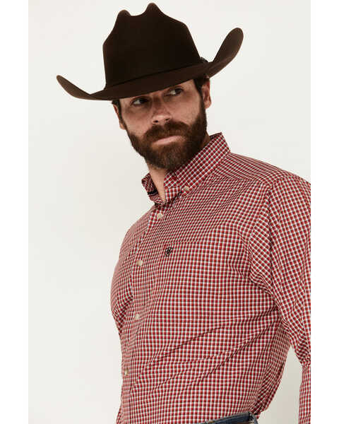 Image #2 - Ariat Men's Porter Plaid Print Long Sleeve Button-Down Performance Shirt - Tall , Red, hi-res