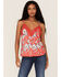 Image #1 - Miss Me Women's Floral Lace Cami, Red, hi-res
