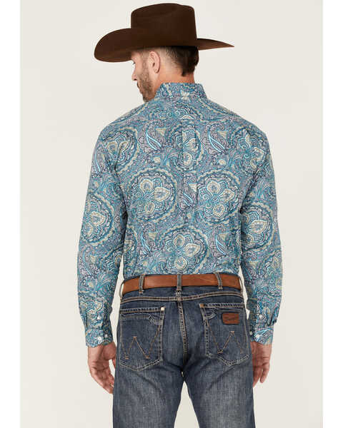 Image #4 - Stetson Men's Paisley Print Long Sleeve Button Down Western Shirt , Blue, hi-res