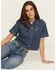 Image #1 - Levi's Women's Dark Wash Rinoa Camp Short Sleeve Snap Denim Shirt, Dark Wash, hi-res