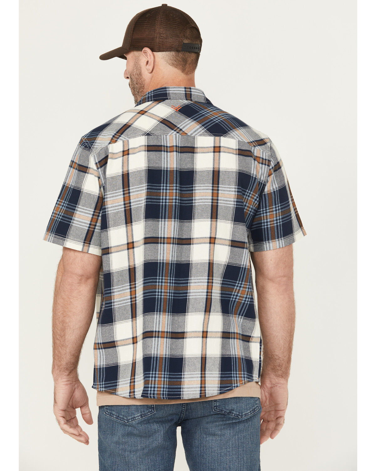 Image #4 - Hawx Men's Hedgerow Plaid Print Short Sleeve Snap Work Shirt, Navy, hi-res