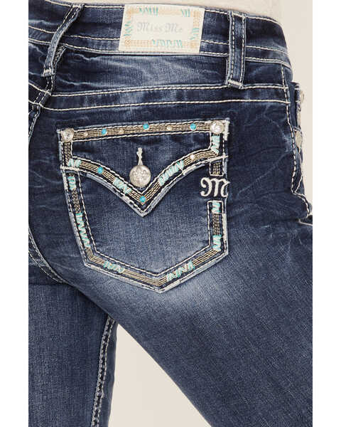 Miss Me Women's Medium Wash Embroidered Turquoise Stone Bootcut Jeans - Long, Blue, hi-res