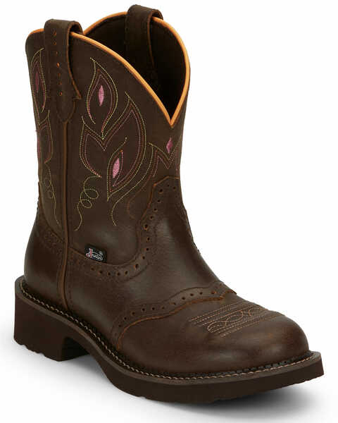 Image #1 - Justin Women's Gemma Shetland Western Boots - Round Toe, Dark Brown, hi-res