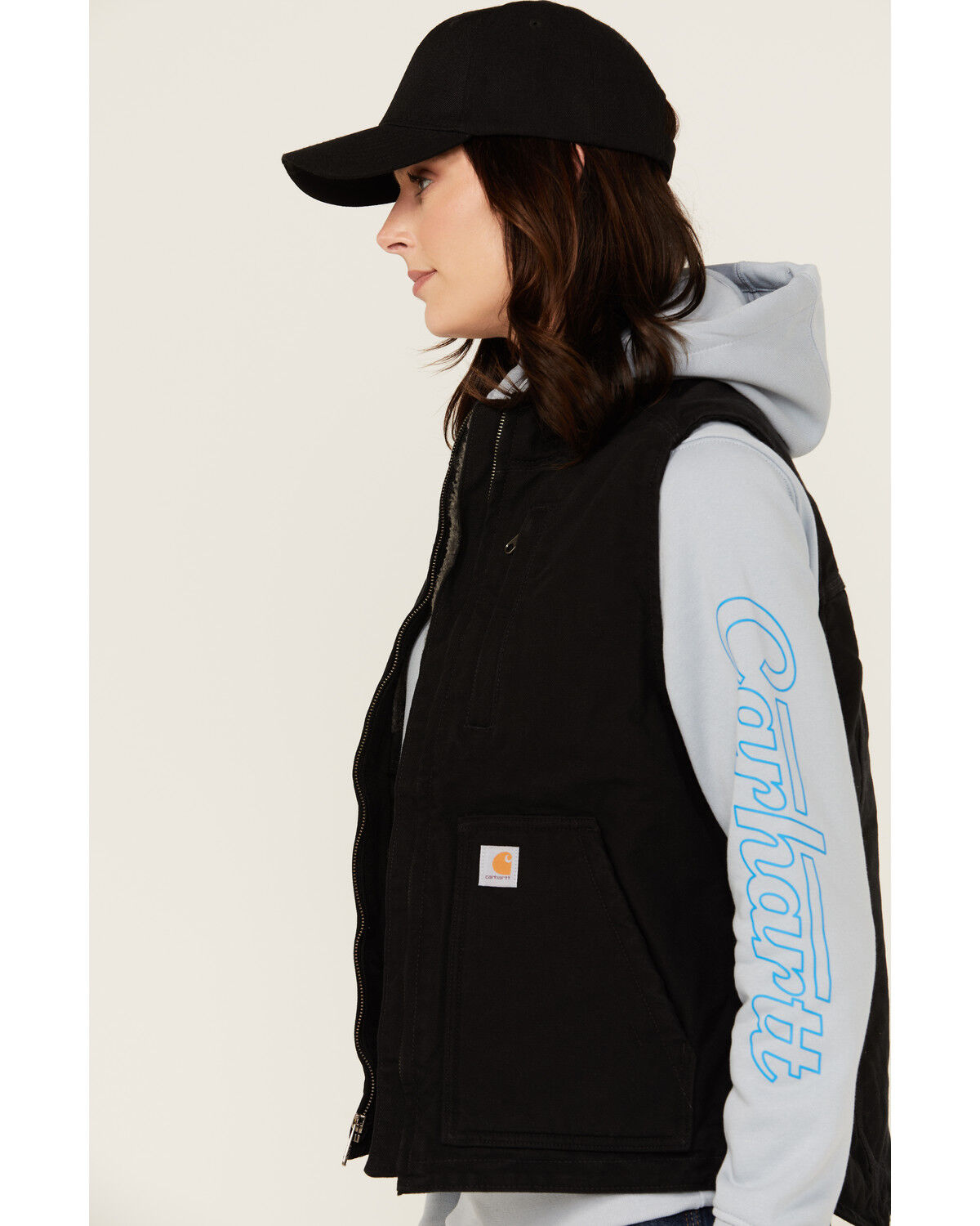 Image #2 - Carhartt Women's Washed Duck Sherpa Lined Vest, Black, hi-res