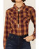 Wrangler Women's Plaid Print Long Sleeve Snap Western Core Shirt , Camel, hi-res