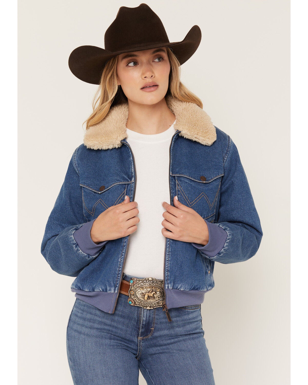 Wrangler Retro Women's Medium Wash Denim Bomber Jacket, Medium Wash, hi-res