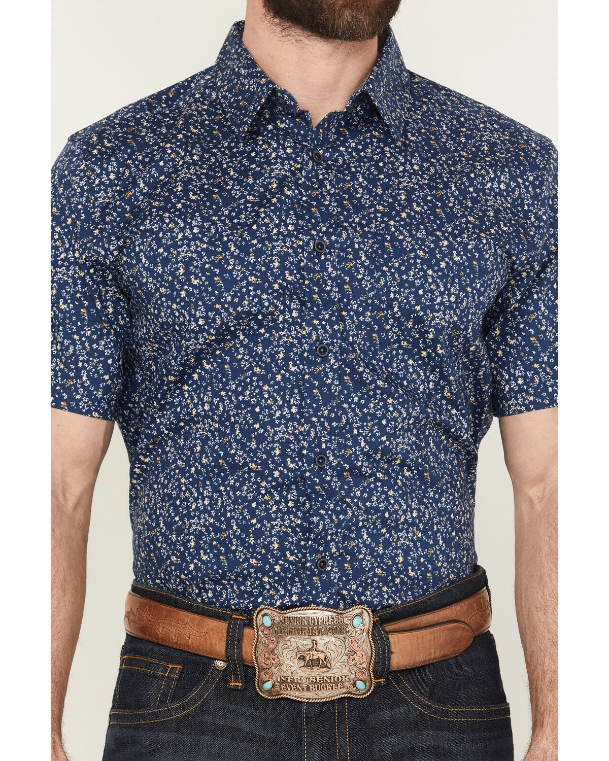 Image #3 - Cody James Men's Vanguard Floral Print Short Sleeve Button-Down Stretch Western Shirt, Navy, hi-res