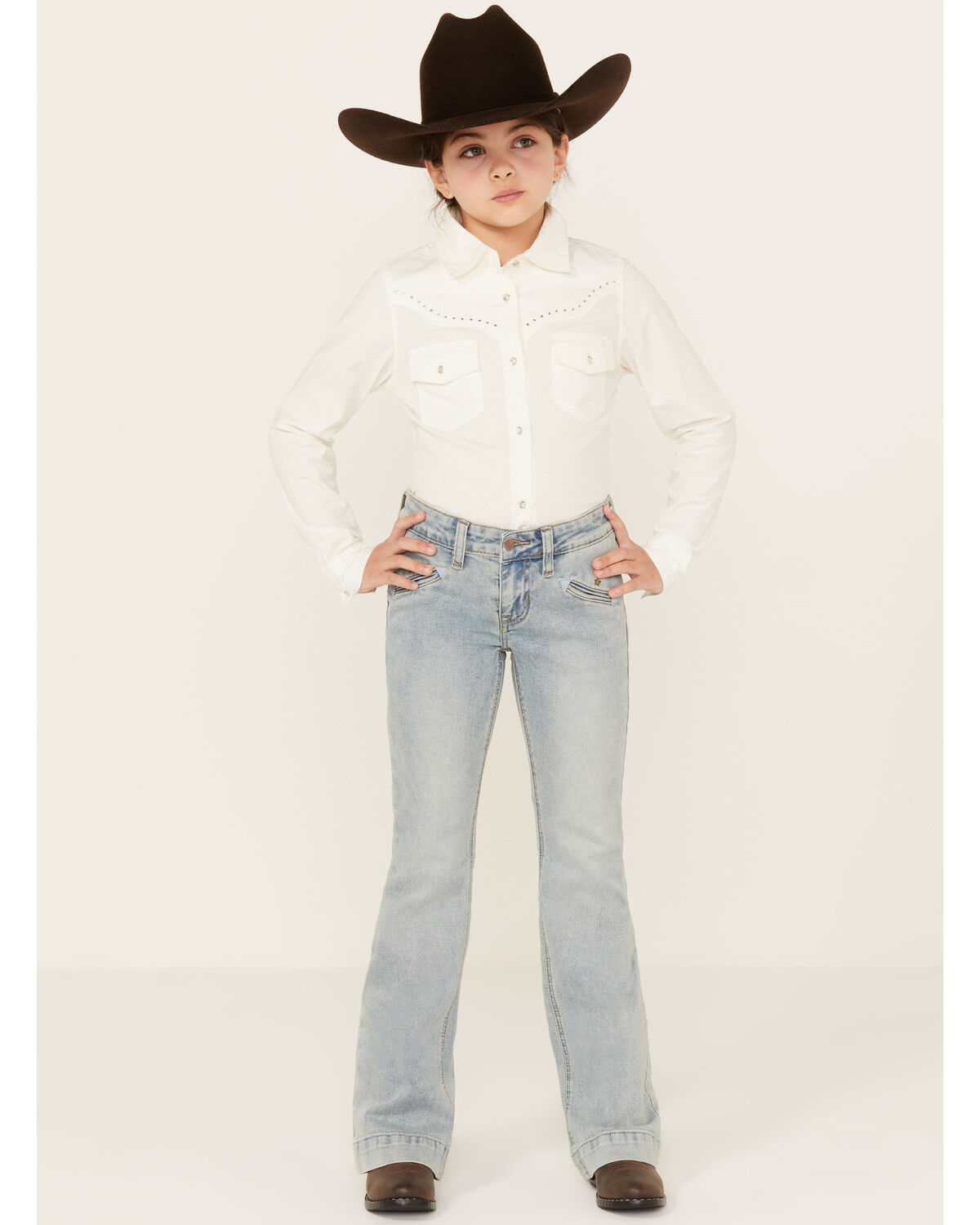 Image #1 - Rock & Roll Denim Girls' Light Wash Smile Pocket Denim Trousers, Light Wash, hi-res
