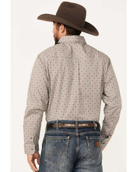 Image #4 - Justin Men's Boot Barn Exclusive Medallion Print Long Sleeve Button-Down Stretch Western Shirt, Charcoal, hi-res
