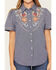 Image #3 - Howdy Hanny Women's Rose Embroidered Chambray Short Sleeve Pearl Snap Western Shirt, Blue, hi-res