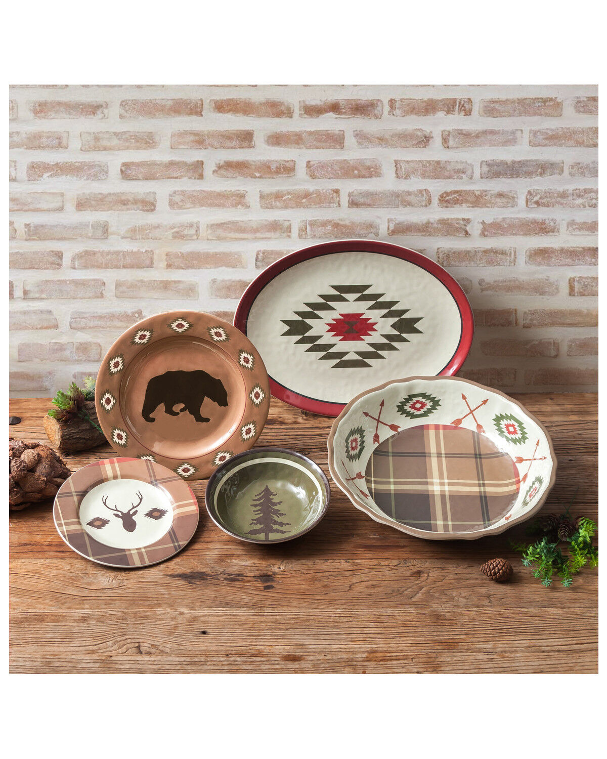 Image #1 - HiEnd Accents Southwestern Bear 14pc Melamine Dinnerware Set, Multi, hi-res