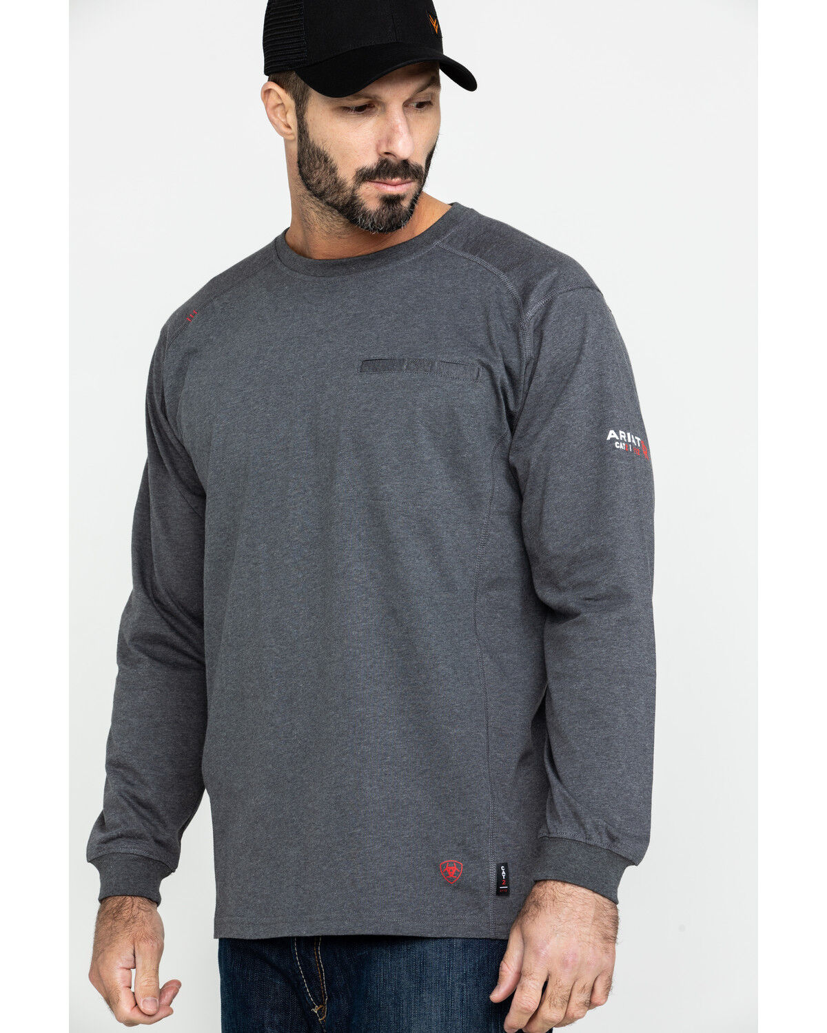 Image #1 - Ariat Men's FR Air Crew Long Sleeve Work Shirt, Charcoal, hi-res