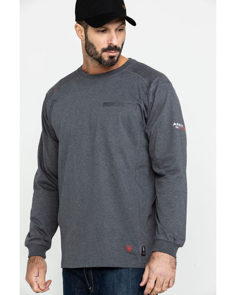 Ariat Men's FR Air Crew Long Sleeve Work Shirt , Charcoal, hi-res