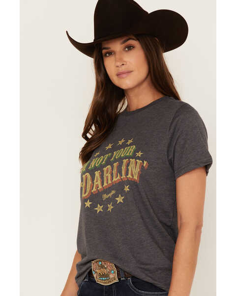 Wrangler Women's I'm Not Your Darlin' Star Logo Short Sleeve Graphic Tee, Charcoal, hi-res