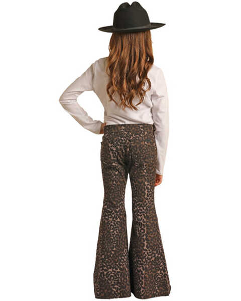 Panhandle Girls' Brown Cheetah Print Stretch Bargain Bell Flare Pants, Chocolate, hi-res