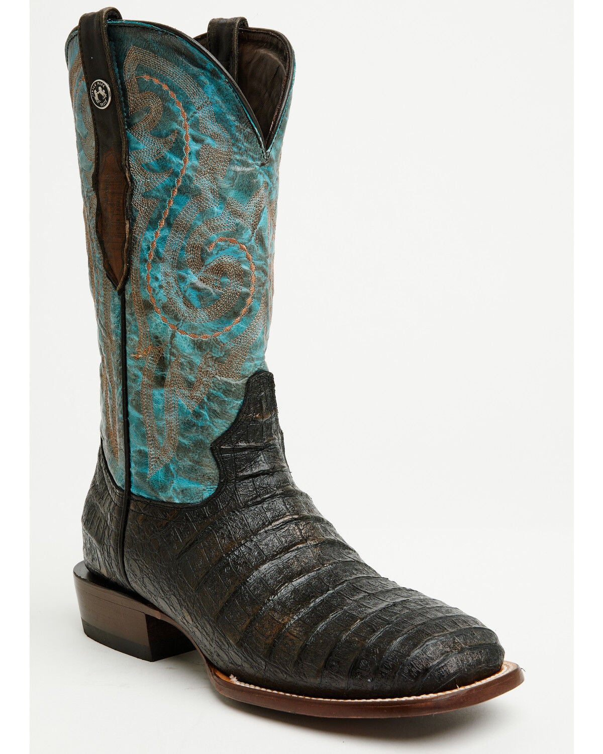Image #1 - Tanner Mark Men's Caiman Print Western Boots - Broad Square Toe, Black, hi-res