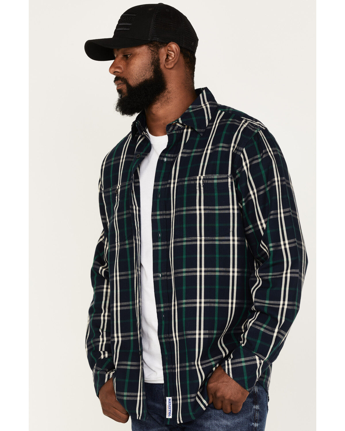 Image #2 - Resistol Men's Greeley Large Plaid Button Down Western Shirt, Navy, hi-res
