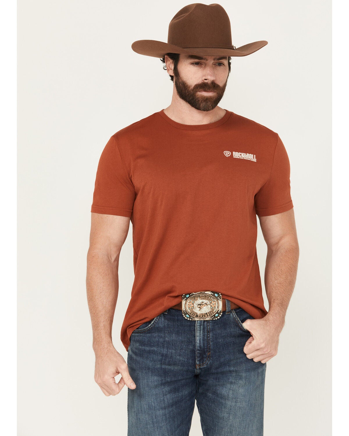Rock & Roll Denim Men's Boot Barn Exclusive Longhorn Skull Short Sleeve Graphic T-Shirt, Rust Copper, hi-res