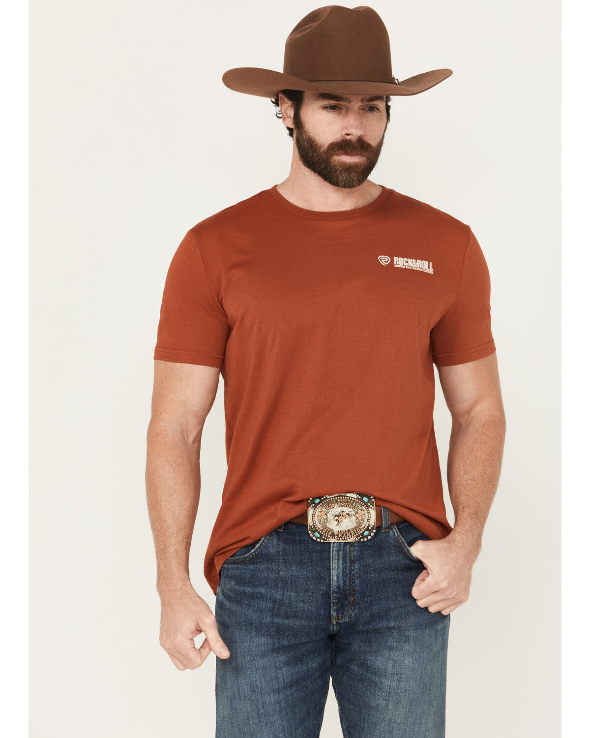 Image #1 - Rock & Roll Denim Men's Boot Barn Exclusive Longhorn Skull Short Sleeve Graphic T-Shirt, Rust Copper, hi-res