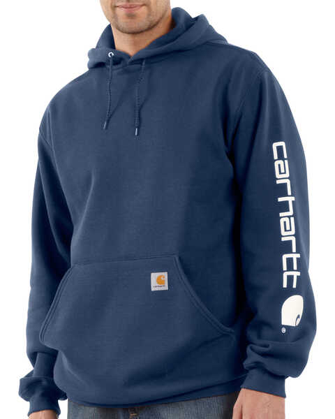 Image #3 - Carhartt Men's Loose Fit Midweight Logo Sleeve Graphic Hooded Sweatshirt, Navy, hi-res