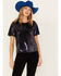 Image #1 - Molly Bracken Women's Oil Slick Sequin Top, Black, hi-res