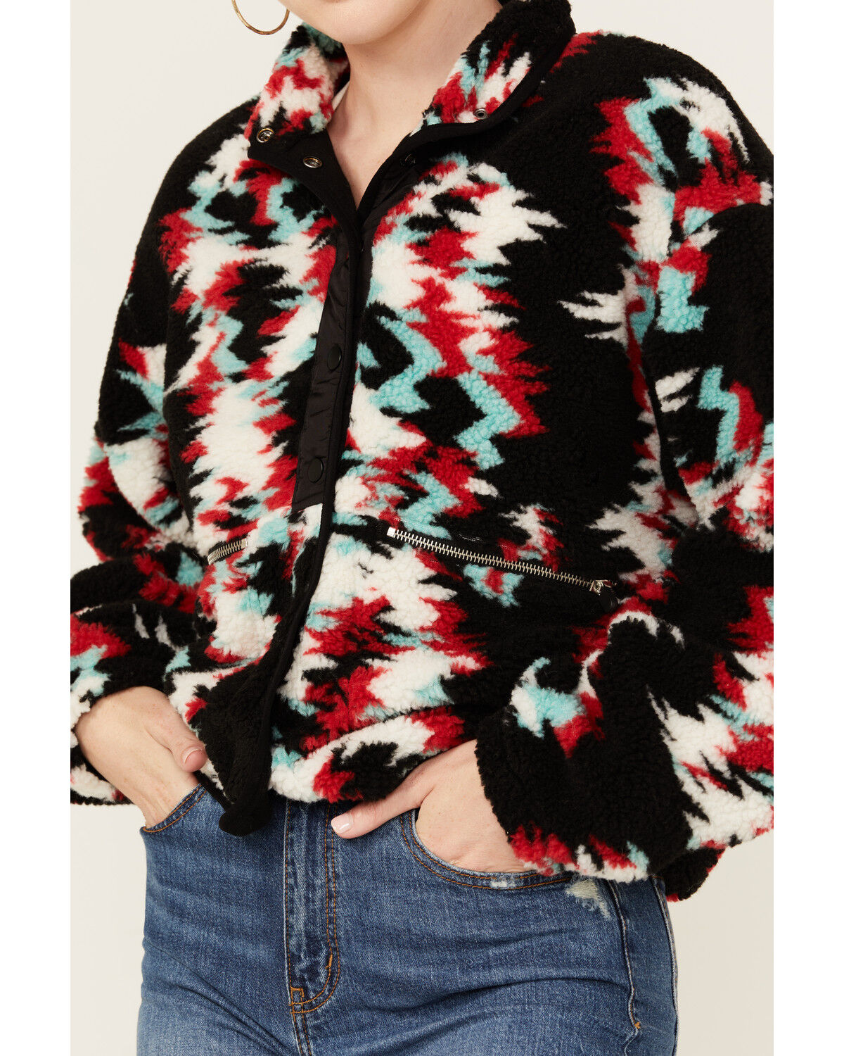 Image #3 - Rock & Roll Denim Women's Southwestern Print Fleece Jacket, Black, hi-res
