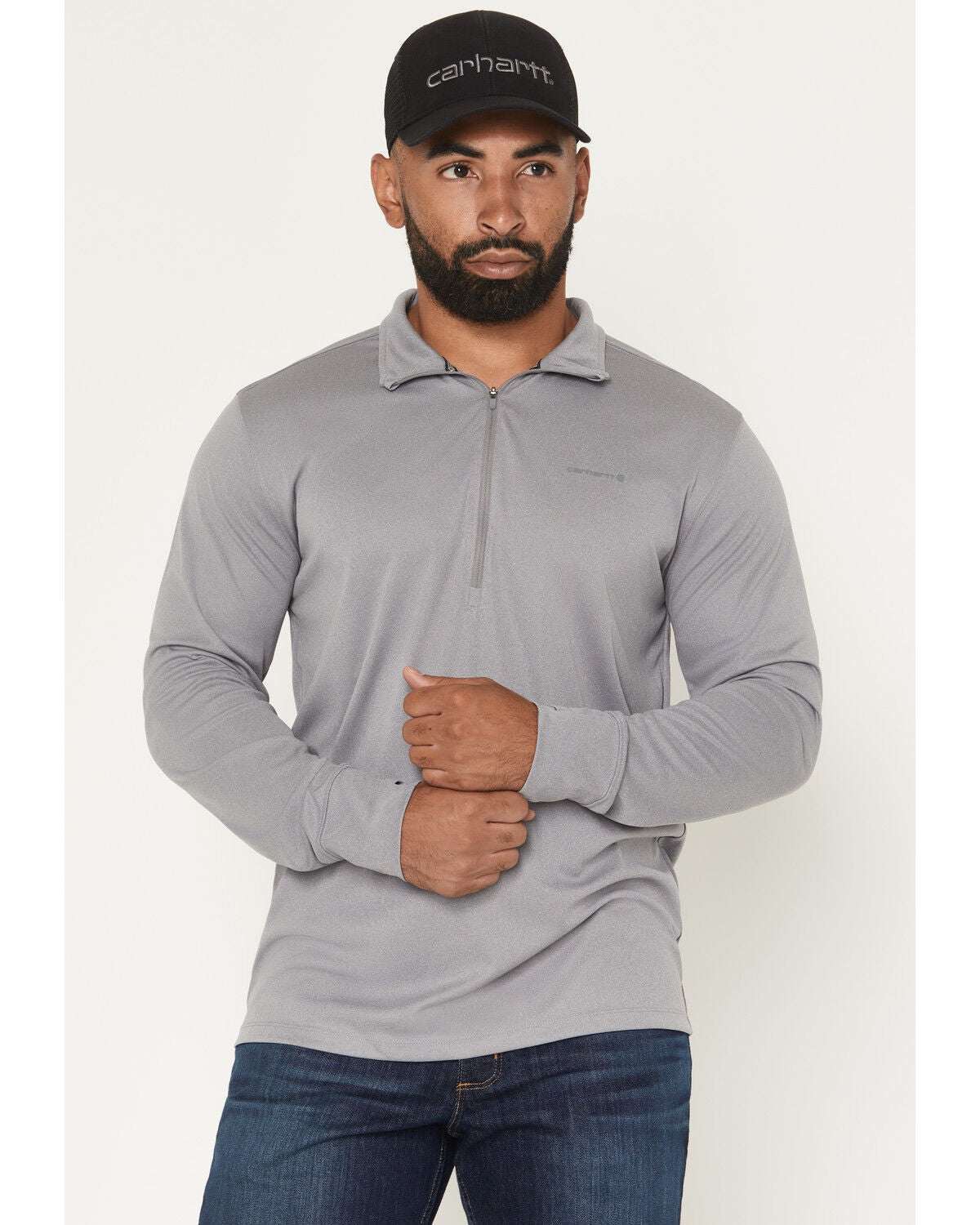 Image #1 - Carhartt Men's Force Sun Defender&trade; Lightweight Solid Quarter Zip Pullover, Steel, hi-res