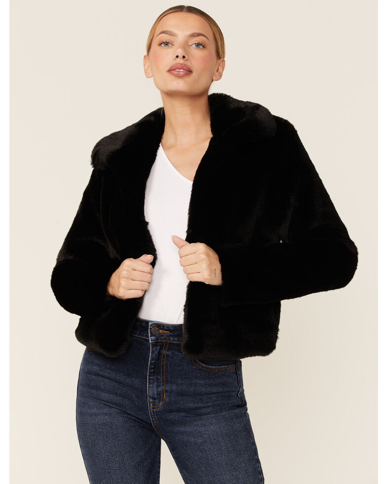 Shyanne Women's Black Faux Fur Cropped Jacket, Black, hi-res