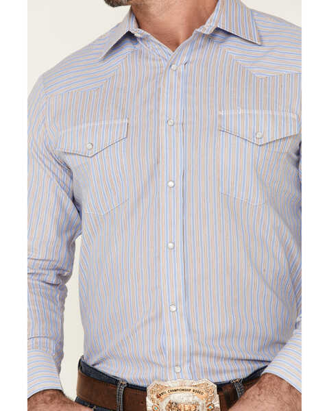 Roper Men's Classic Striped Long Sleeve Pearl Snap Western Shirt , Blue, hi-res