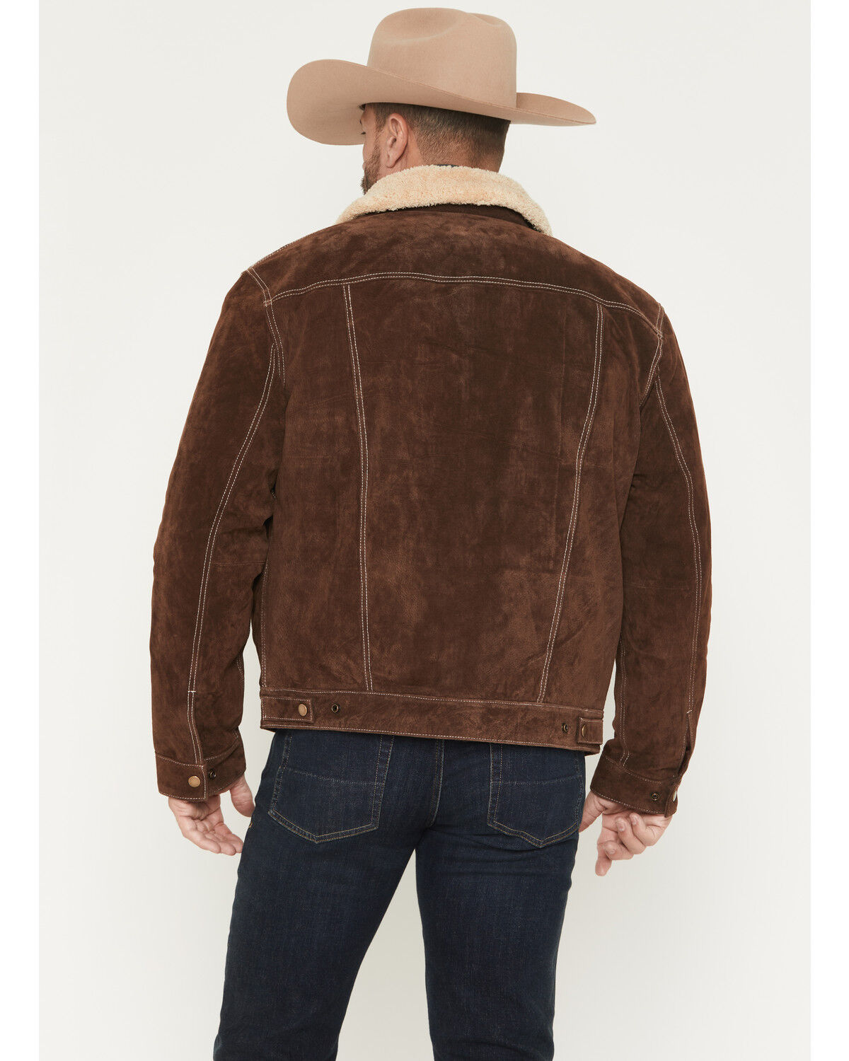 Image #4 - Scully Men's Sherpa Lined Boar Suede Trucker Jacket, Chocolate, hi-res